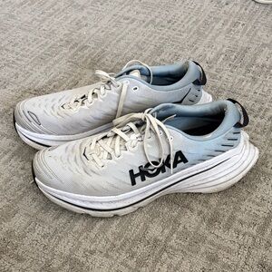 Hoka White and Gray Bondi X Athletic Sneaker Shoes